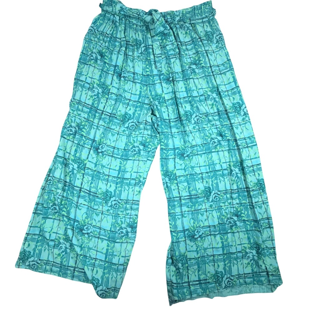 VNTG Sophisticates by Pendleton Plus Floral Wide Leg Pants Teal Green 20W Boho‎